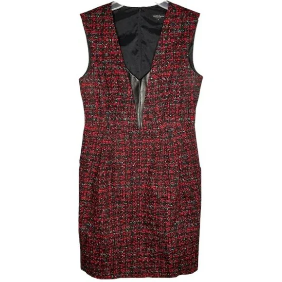Nanette Lepore Colette Fit/Flare Dress Cotton/Silk/Leather - Black/Red/Aqua - 6 - Picture 2 of 11